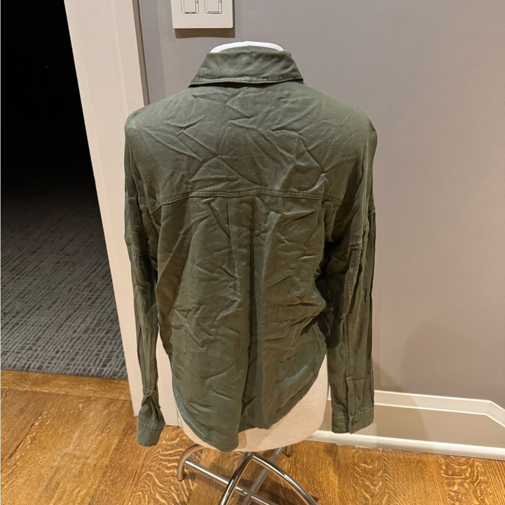BP. Nordstrom Olive Utility Shirt cropped XXS Rayon Button Front - Picture 5 of 10